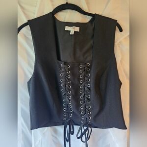 Tome - Black Lace Up Cropped Tank Top Size 6